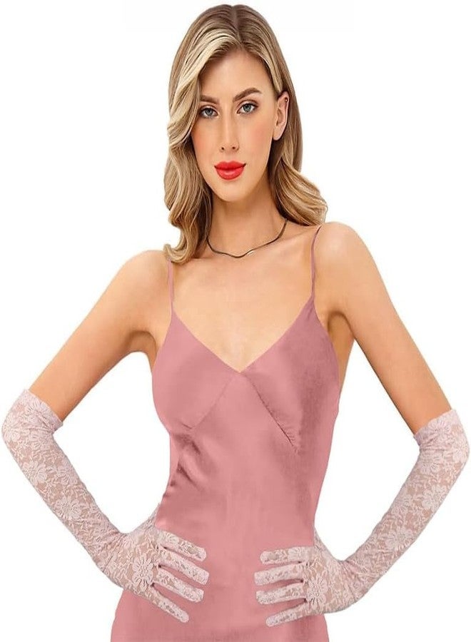 KETKAR Elbow Length Bridal Gloves For Women,Elegant Long Lace Gloves_Pink - Image 3